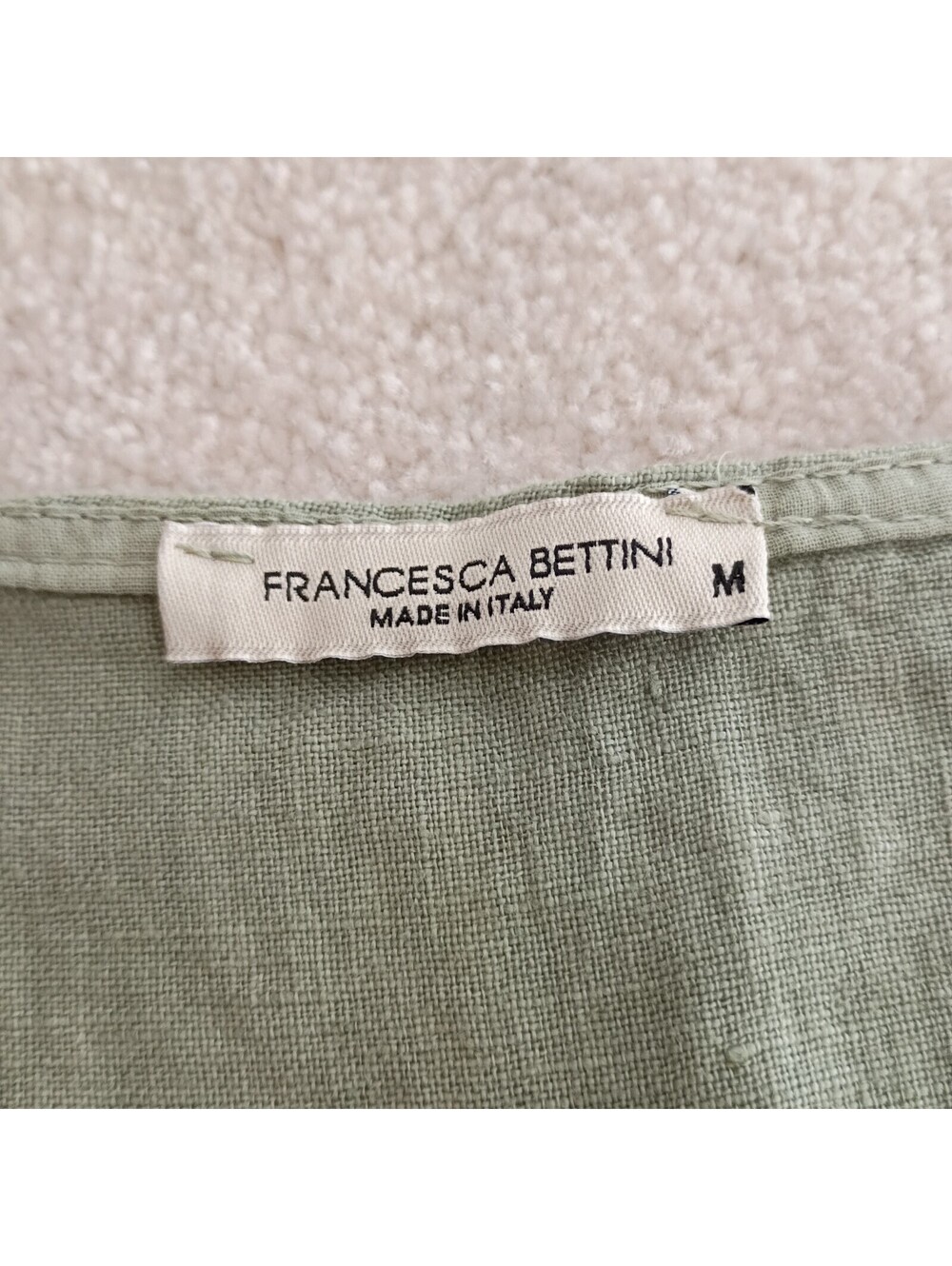 Francesca Bettini 100% Linen Top M Sage Green Short Sleeve Pocket Made in Italy - Picture 3 of 9